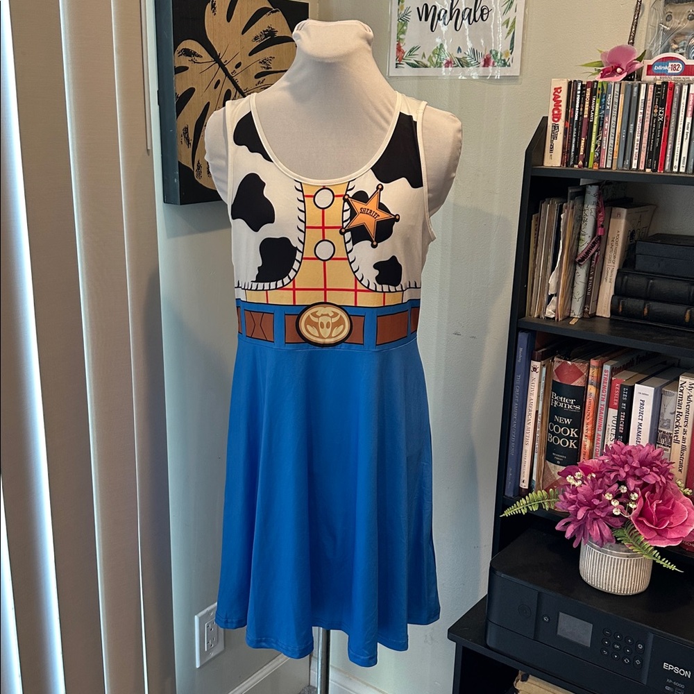 Woody Cow Print and Blue Sleeveless Dress